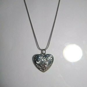 Filigree Heart Necklace Silver Tone 27"